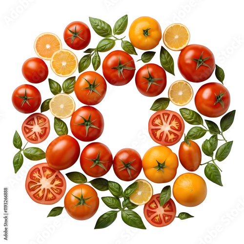 circular arrangement of tomato (Fortunella) and tomato (Citrus x floridana) displayed photo