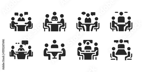 Business meeting table icon set. Office, teamwork, group symbols vector illustration