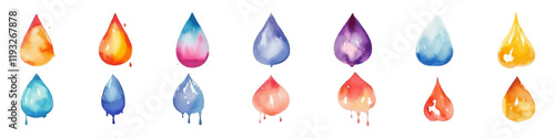 Color watercolor drop set. Watercolor element. Hand drawn vector splash.