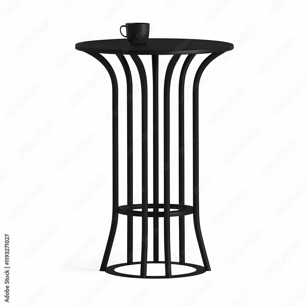 Modern Black Metal Table with Coffee Cup on Top in Minimalist Style Modern Black Metal Table with Coffee Cup on Top in Minimalist Style