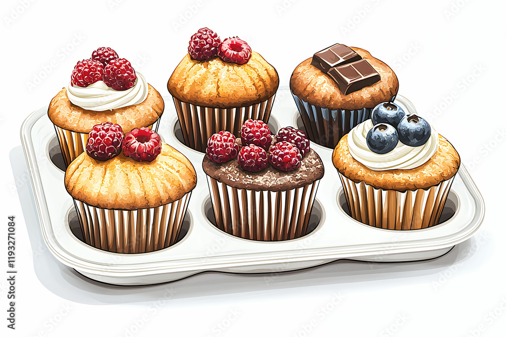 Colorful Cupcakes with Fresh Berries and Chocolate Topping Delight Colorful Cupcakes with Fresh Berries and Chocolate Topping Delight
