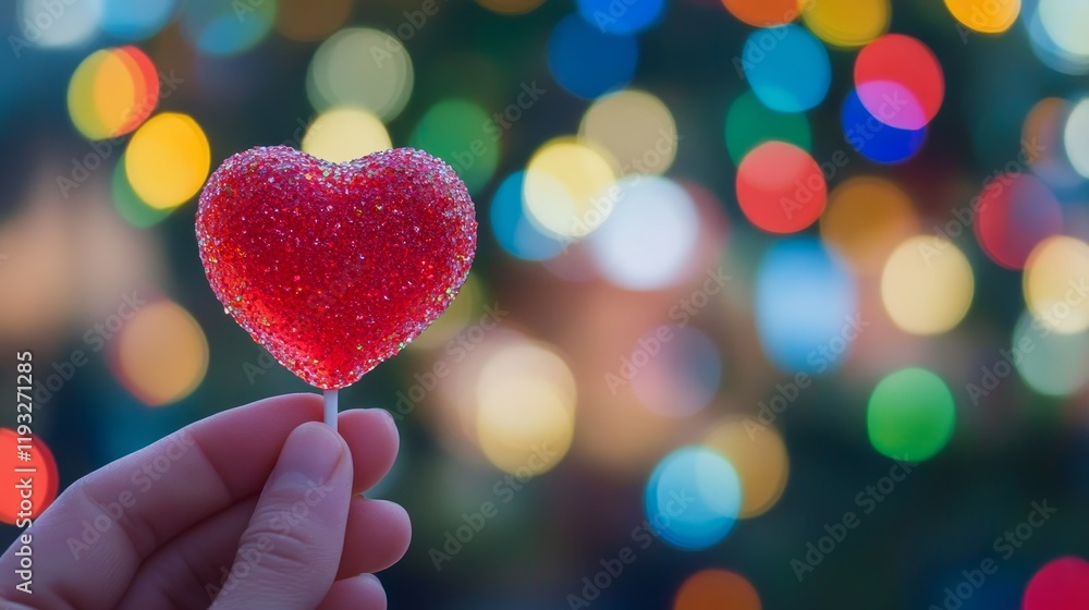 Fototapeta premium Heart-Shaped Lollipop with Colorful Bokeh Background Decoration