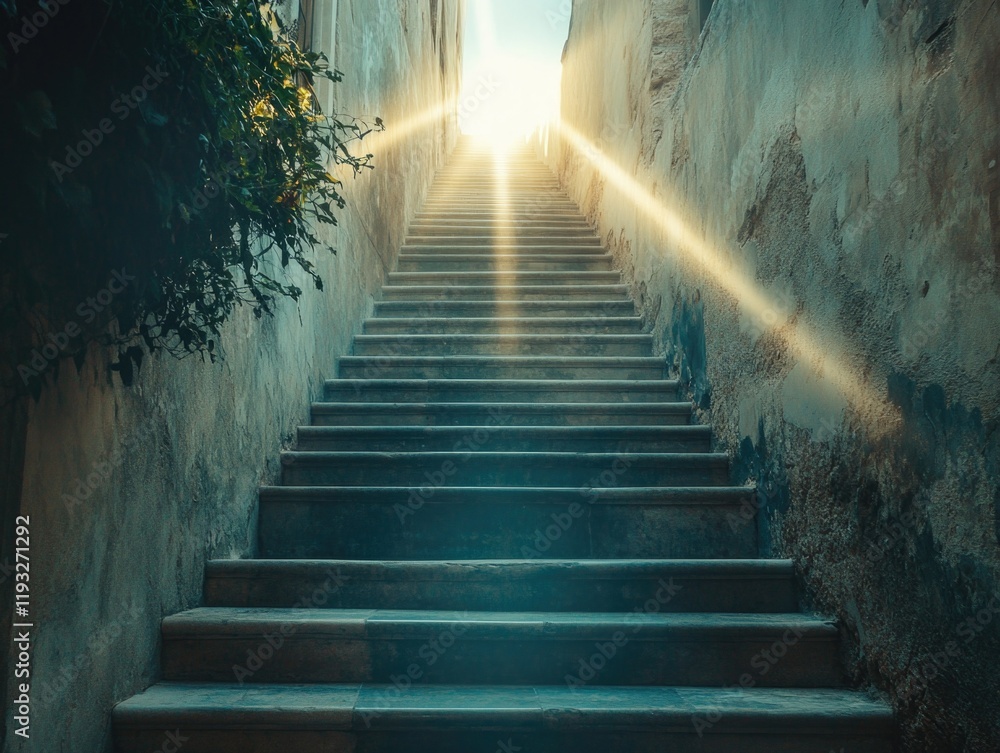 Elevated Ascent: Sunlit Staircase in Alley Elevated Ascent: Sunlit Staircase in Alley