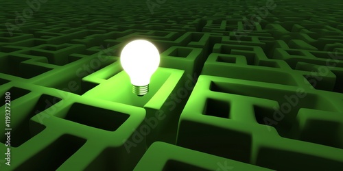 Illuminating the Path: A glowing lightbulb sits at the center of a complex green maze, symbolizing the discovery of a solution.