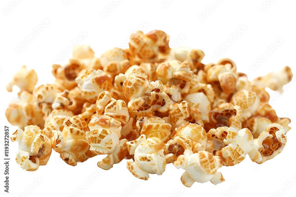 Sweet caramel popcorn coated in rich, buttery caramel, perfect for snacking isolated on transparent background Sweet caramel popcorn coated in rich, buttery caramel, perfect for snacking isolated on transparent background