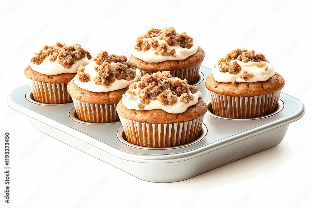 Freshly Baked Cupcakes with Crumble Topping on a Tray Freshly Baked Cupcakes with Crumble Topping on a Tray