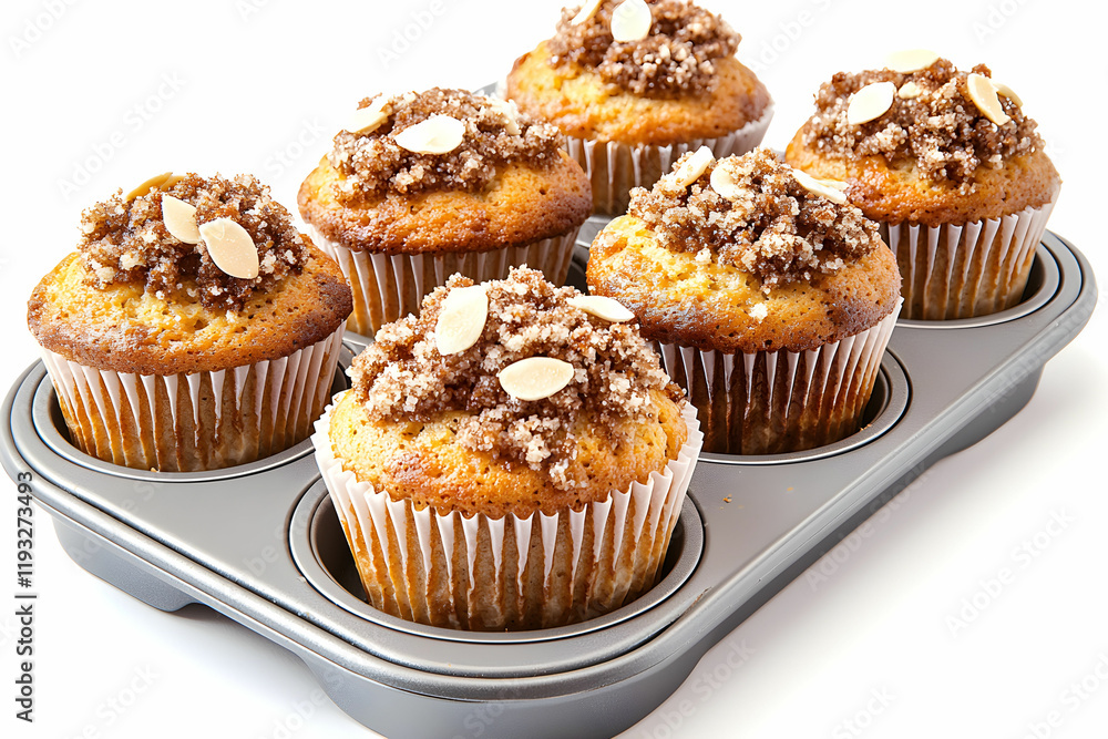 Freshly Baked Muffins with Crumb Topping and Almond Slices Freshly Baked Muffins with Crumb Topping and Almond Slices