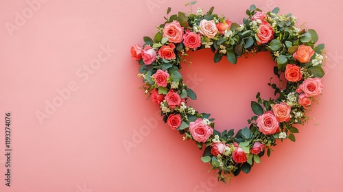 Wallpaper Mural Heart-Shaped Floral Arrangement of Pink and Red Roses on Wall Torontodigital.ca