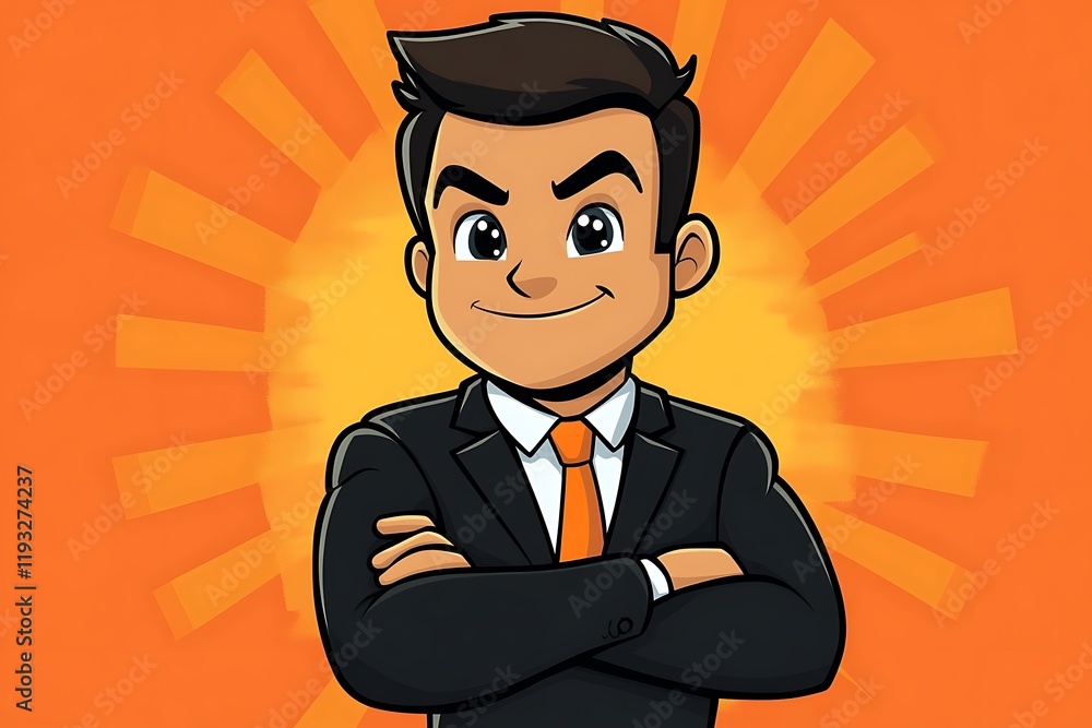 Confident Businessman in Suit, Orange Background Confident Businessman in Suit, Orange Background