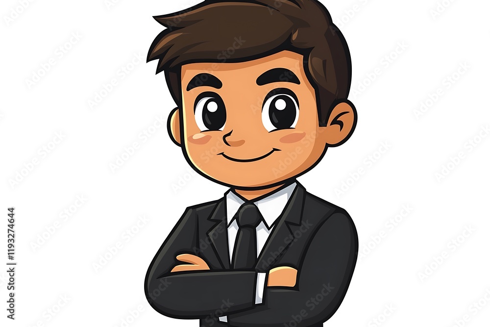 Friendly Cartoon Boy in Suit Standing Confidently Friendly Cartoon Boy in Suit Standing Confidently