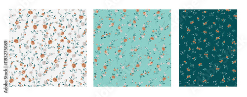 Seamless spring vector pattern with floral roses motif for dress fabric	
