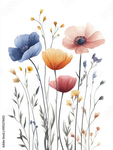 Colorful wildflowers blooming in a sunny field.