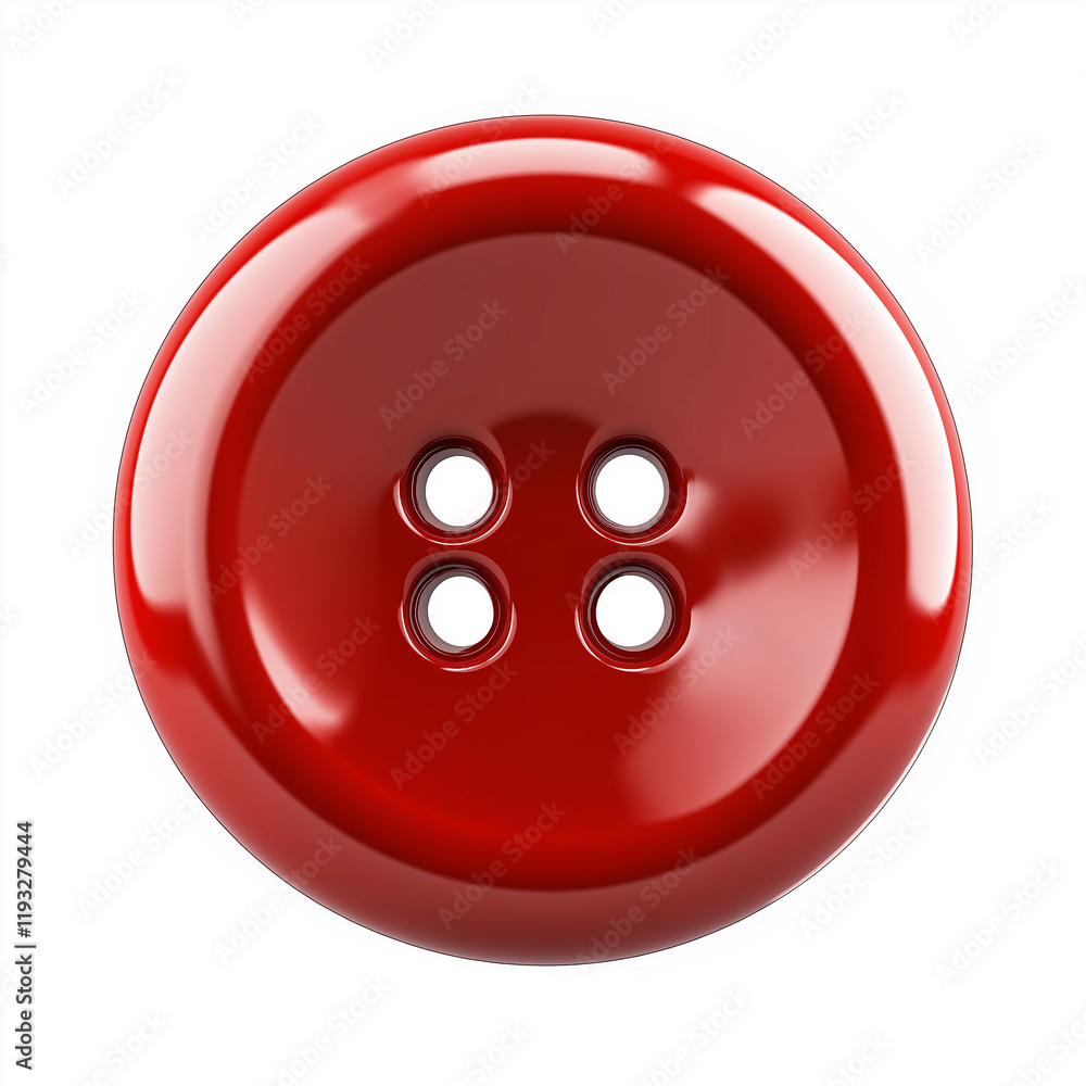 Shiny red button with four holes on white background Shiny red button with four holes on white background
