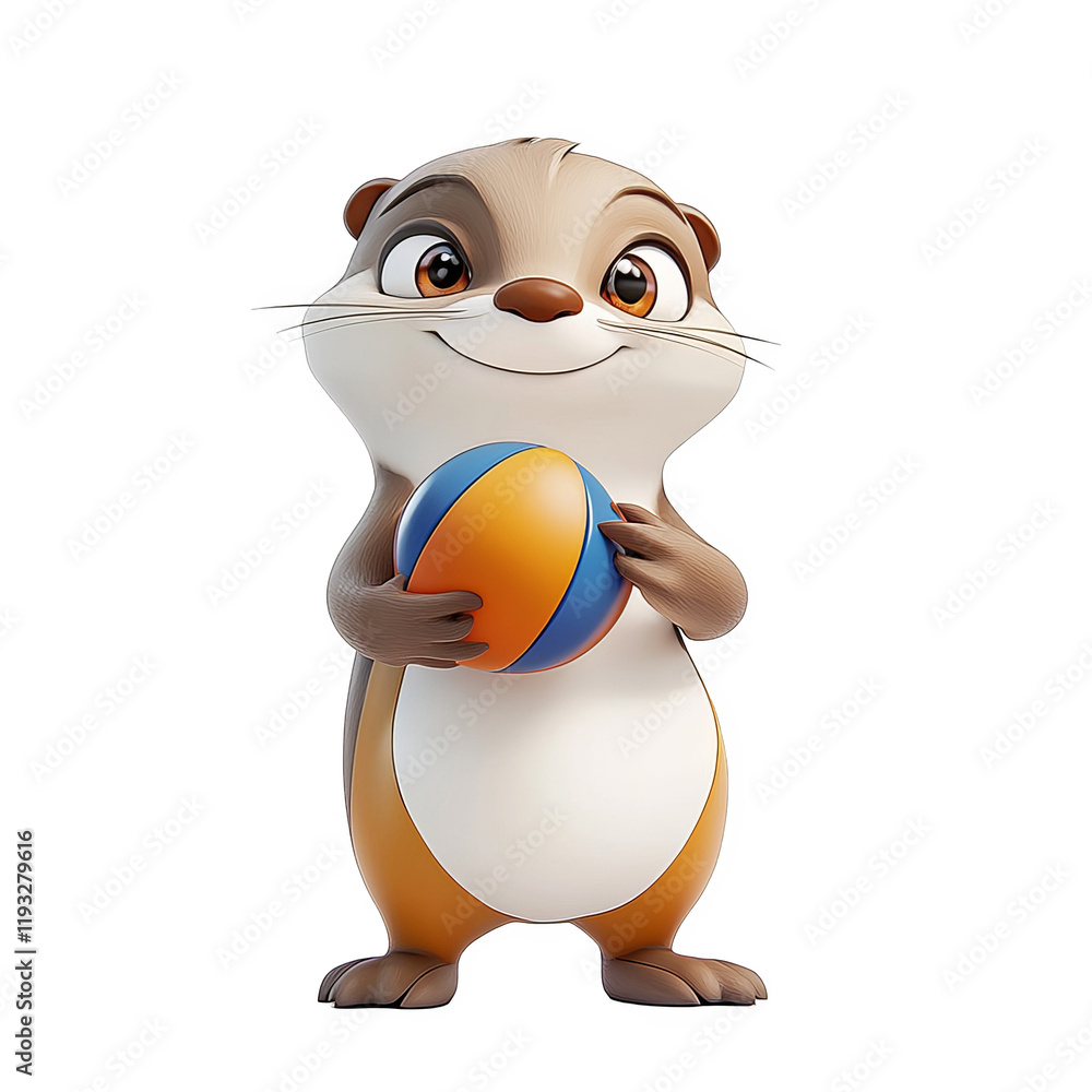 Obraz premium Playful cartoon otter with a ball fun environment animation cheerful scene bright colors