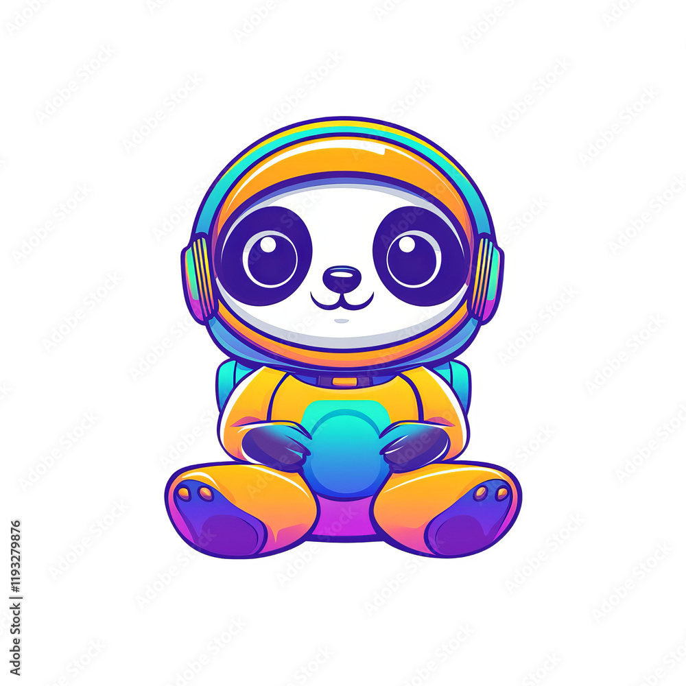 Fototapeta premium Adventurous panda astronaut outer space digital art sci-fi playful creative design