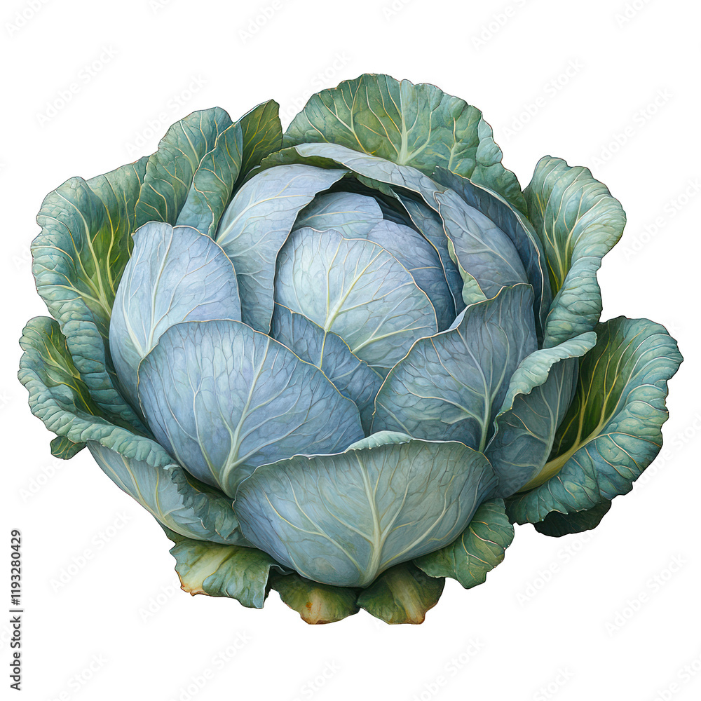 Obraz premium A detailed illustration of a fresh green cabbage.