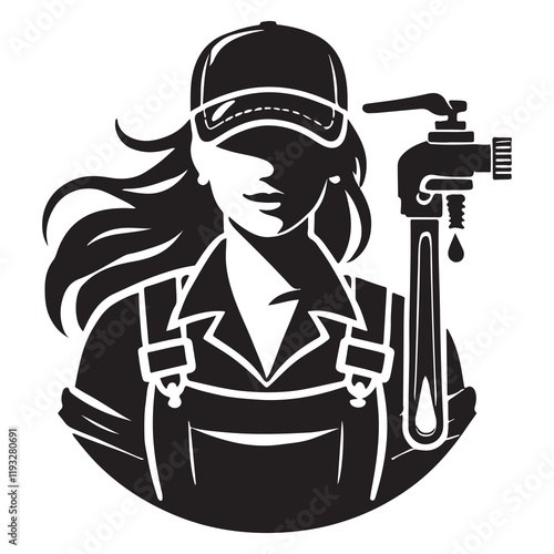 Plumber Silhouette Vector Illustration, Solid White Background.