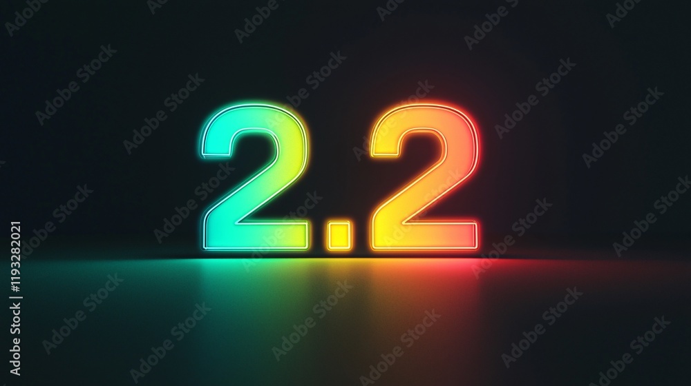 Colorful Glowing Neon Number 2.2 with Dark Background for Creative Use Colorful Glowing Neon Number 2.2 with Dark Background for Creative Use