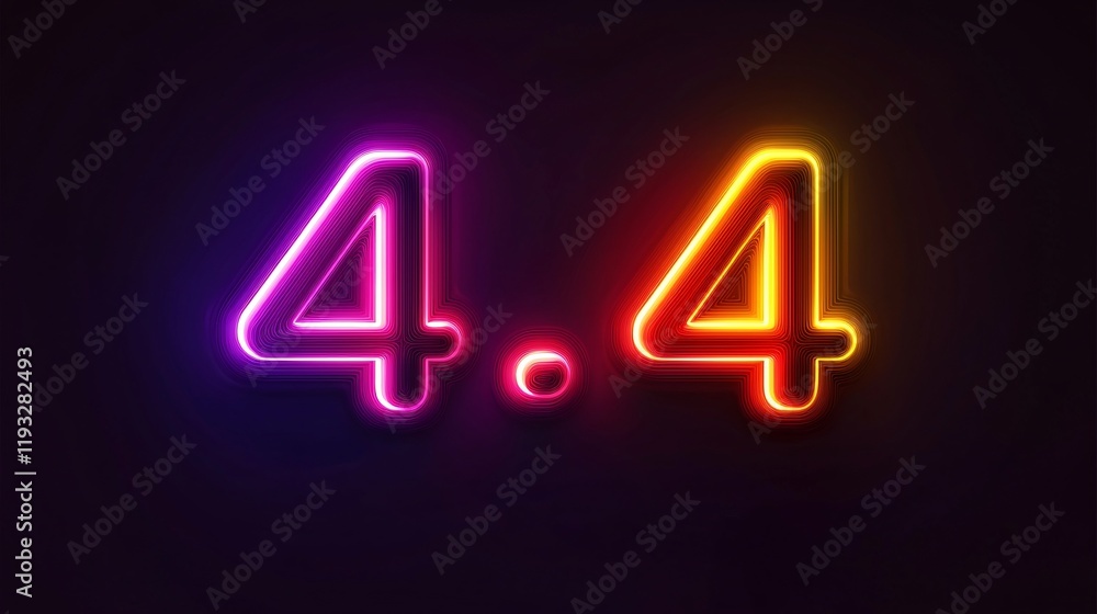 Vibrant Neon Light Display with Bold Number 4.4 on Dark Background Vibrant Neon Light Display with Bold Number 4.4 on Dark Background