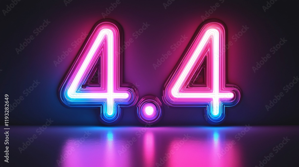 Neon Number Display 4.4 Bright Glow on Dark Background Neon Number Display 4.4 Bright Glow on Dark Background