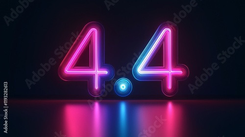 Neon glowing numbers 4.4 illuminated on dark background with reflections photo