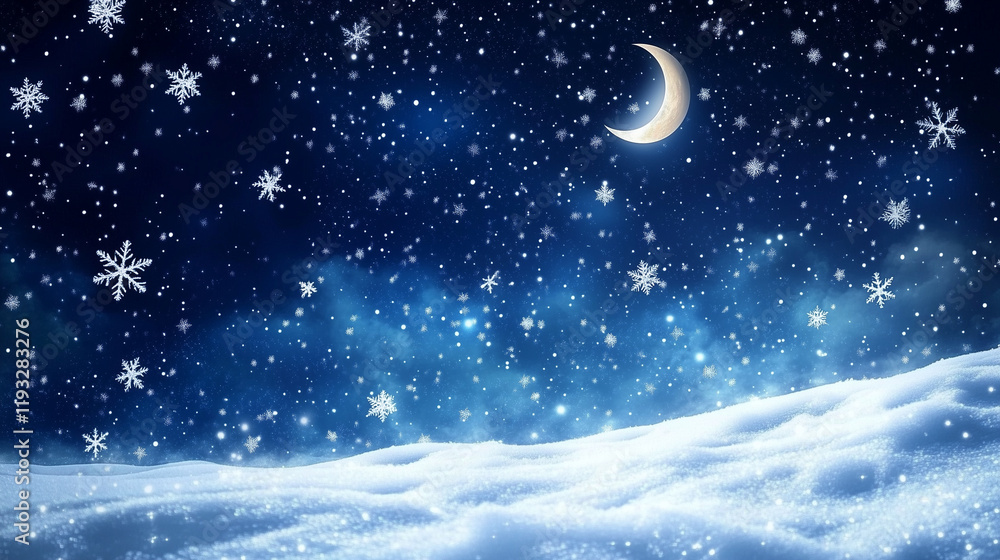 Fototapeta premium Snow night background with moon on the sky