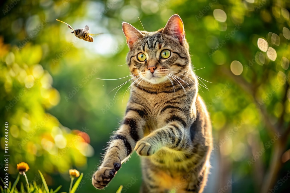 Obraz premium Aerial View of Playful Cat Reaching for Insect