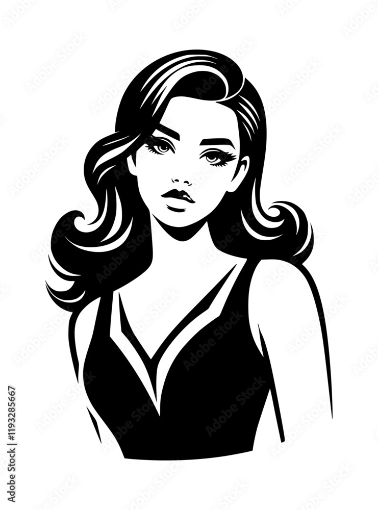 A vector silhouette of a stylish female model isolated on a white background. A vector silhouette of a stylish female model isolated on a white background.