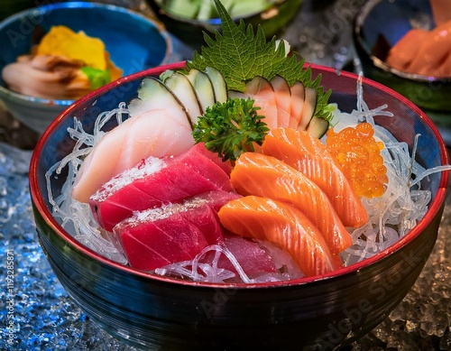 Japanese food fresh raw fish mixed sashimi