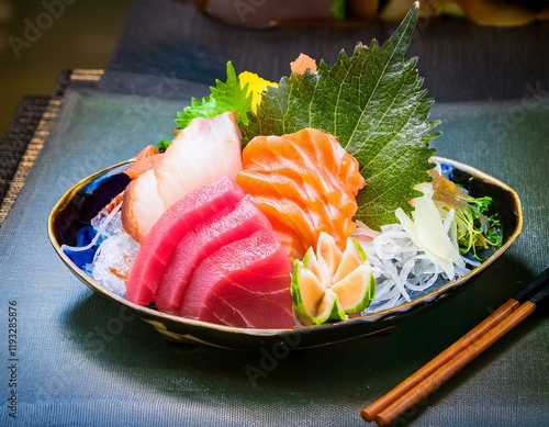 Japanese food fresh raw fish mixed sashimi