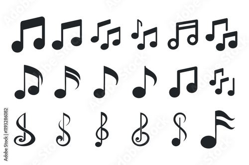 silhouette of a Music notes icon set black color simple clean vector illustration on a white background
