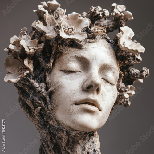 Wallpaper Mural Sculpture of serene face entwined with nature. Torontodigital.ca