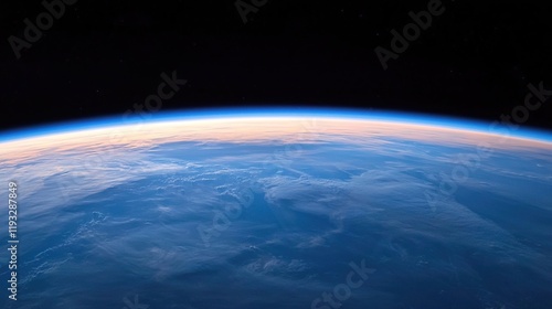 Fototapeta Naklejka Na Ścianę i Meble -  Captivating View of Earth’s Blue Horizon During Sunrise Moments, Blue sunrise earth concept.