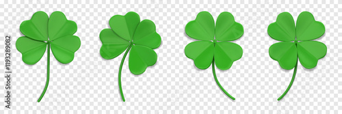 Wallpaper Mural Green clover leaf 3D. Quatrefoil leaves. Shamrock symbol of lucky and Irish holiday St. Patrick Day. Design element isolated on a transparent background Torontodigital.ca