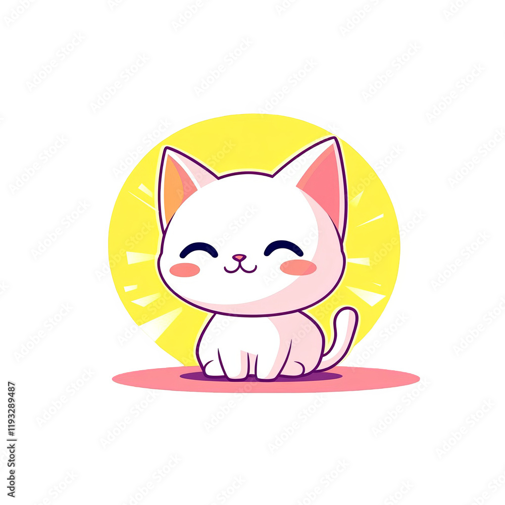 Fototapeta premium Cute white cat smiling digital art cheerful environment playful concept