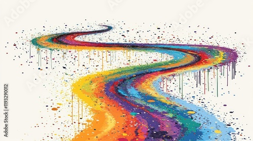 Colorful abstract rainbow river path; vibrant design, website banner