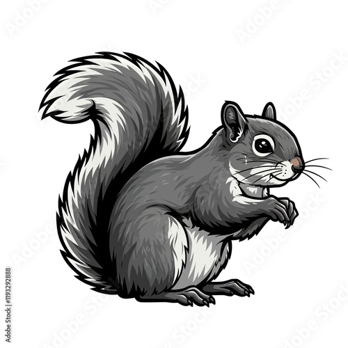 A Cartoon Squirrel Sitting on Its Hind Legs and Eating a Piece of Food on a transparent background. Cute Gray Squirrel Sitting