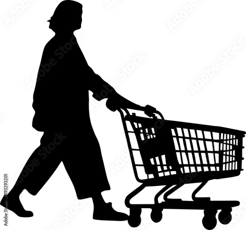 silhouette of a person with a shopping cart