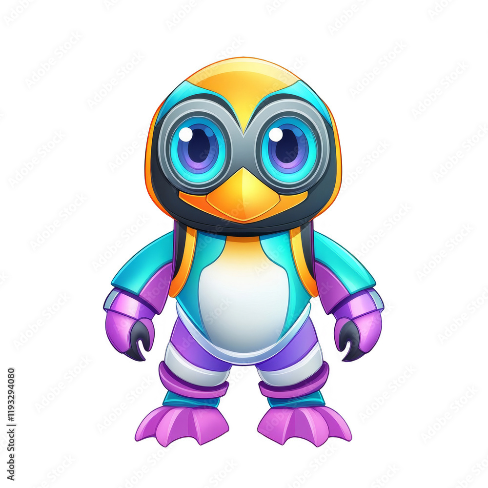 Obraz premium Playful cartoon penguin character fantasy world digital illustration colorful environment whimsical viewpoint imagination concept