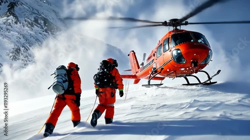 Adventurous Rescue Mission in Snowy Mountains with Helicopter and Climbers