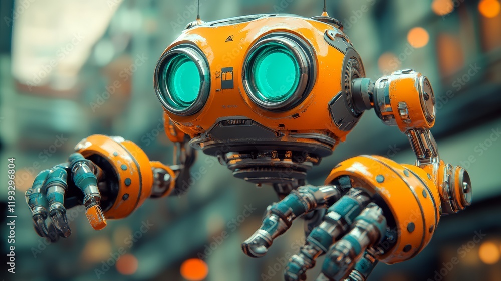 A futuristic orange robot A futuristic orange robot