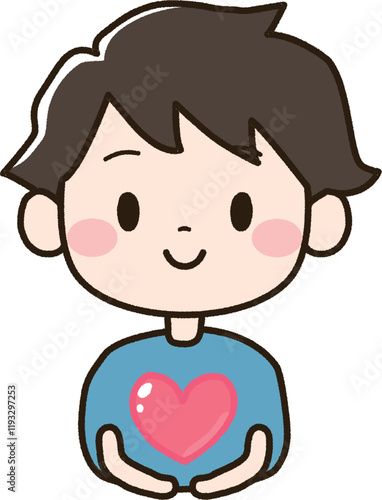 両手の上にハートを浮かべる男の子