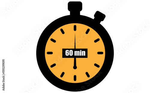 Sixty minutes stopwatch icon, 60 min waiting time vector illustration, stopwatch with 60 minutes	