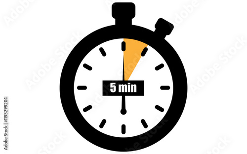 Five minutes stopwatch icon, 5 min waiting time vector illustration, stopwatch with 5 minutes