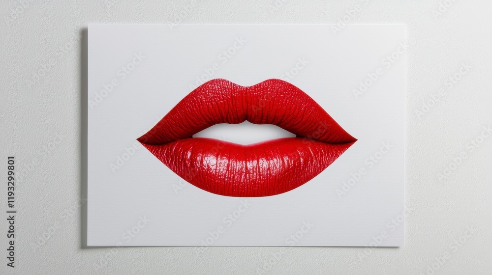 Obraz premium Vibrant Red Lips on a Clean Background Showcasing Glossy Finish and Bold Color, Perfect for Beauty, Makeup, and Fashion Themes in Advertising and Editorial Usage