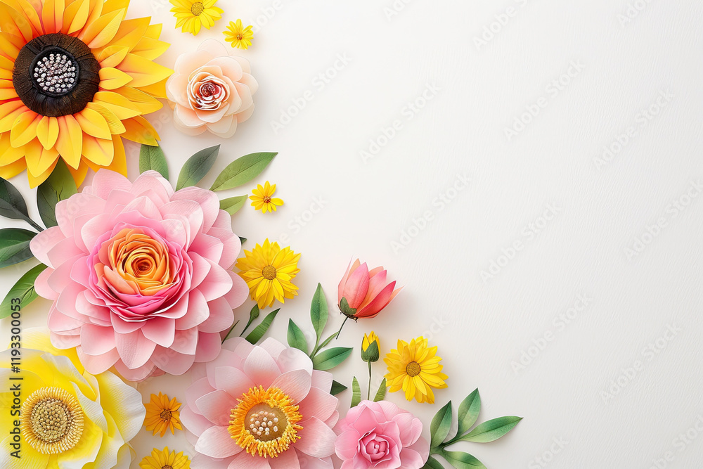 custom made wallpaper toronto digitalColorful paper flowers arranged on white background with vibrant and elegant design