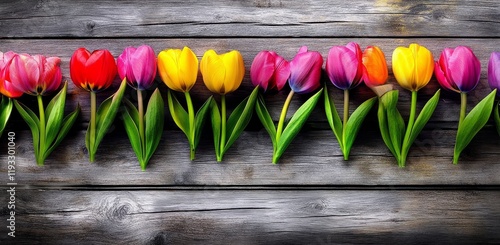 Colorful Tulip Row on Rusti...