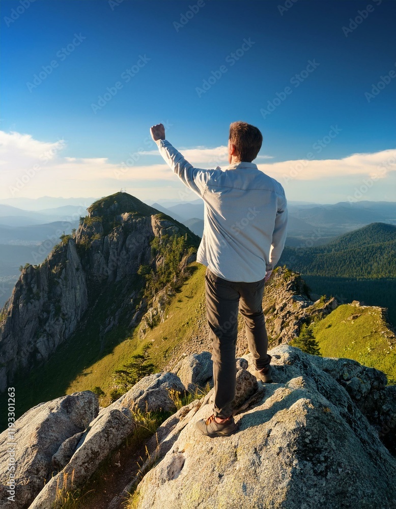 Fototapeta premium Generated image Man on top of a mountain