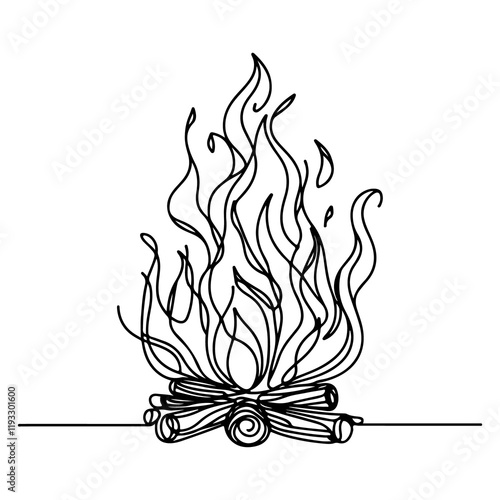 Vector silhouette Continuous line drawing  fire vector illustration