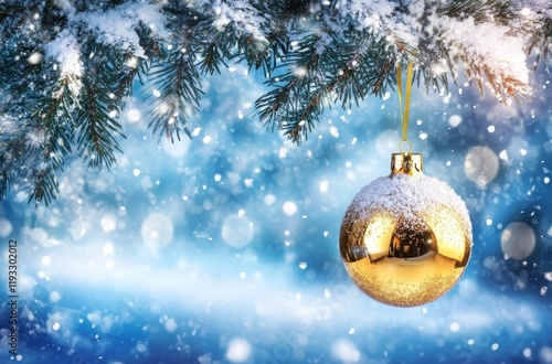 Snowy Fir Branch with Golde...